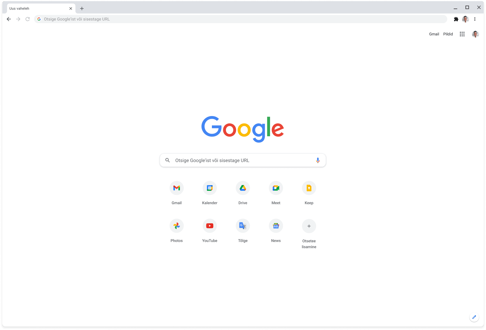 Chrome’i brauseriaken, kus on kuvatud sait Google.com.