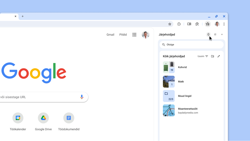 Chrome’i külgpaneeli kinnitamine tööriistaribale