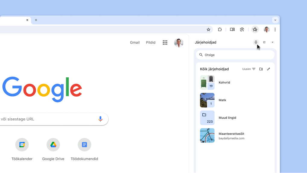 Chrome’i külgpaneeli kinnitamine tööriistaribale