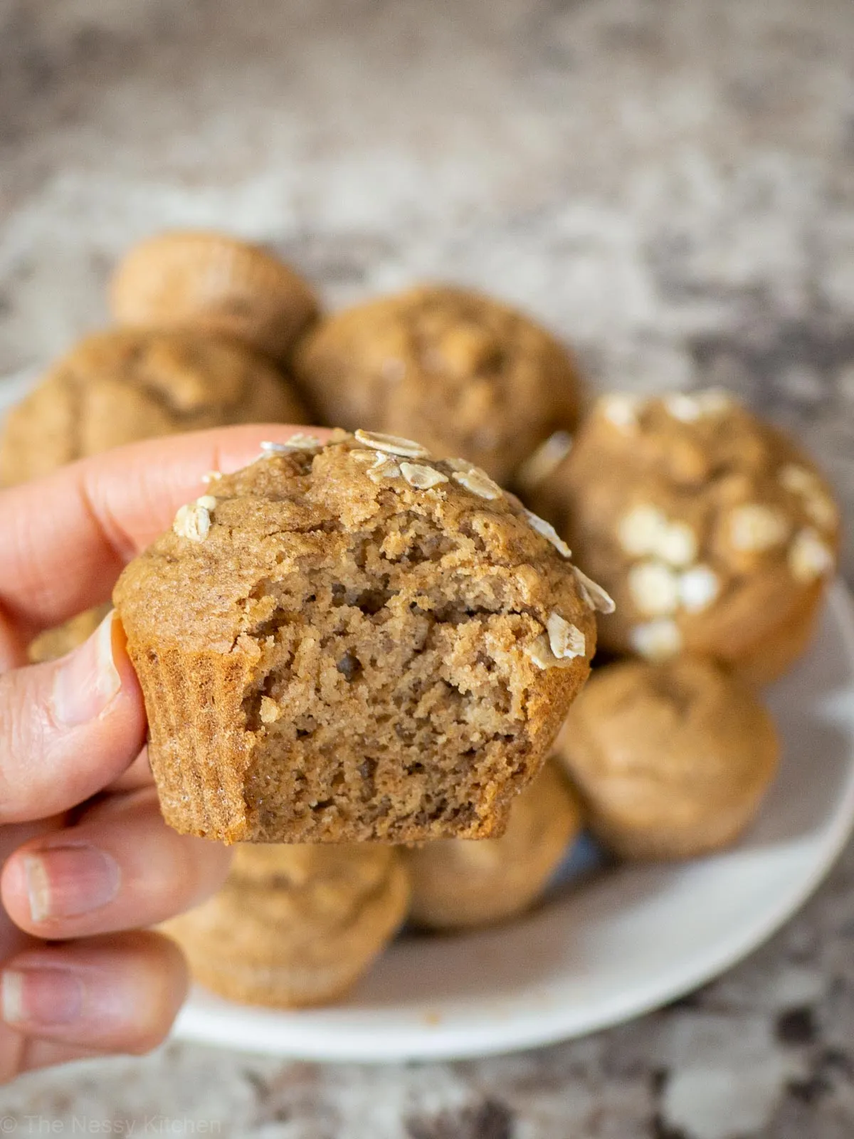 Oat flour applesauce muffins from The Nessy Kitchen